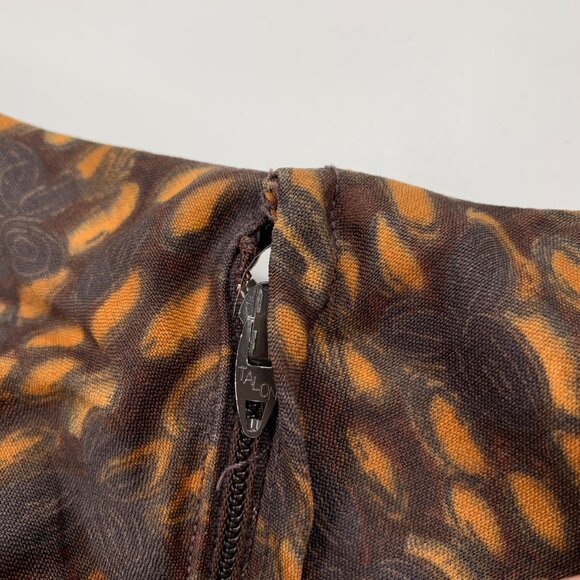 Vintage 50s Brown Printed Belted Sheath Wiggle Bombshell Dress S/M - Picture 10 of 12